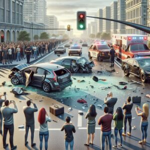 Car crash aftermath scene.