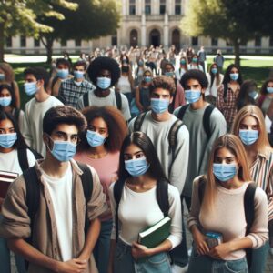 Students in masks outdoors.