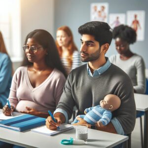 Expecting parents in class.