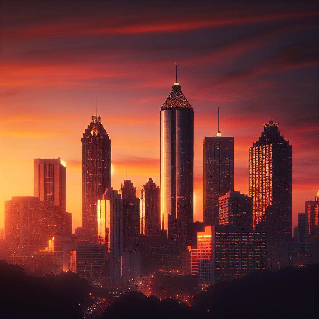 "Atlanta skyline at sunset"