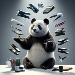 Panda juggling work tools