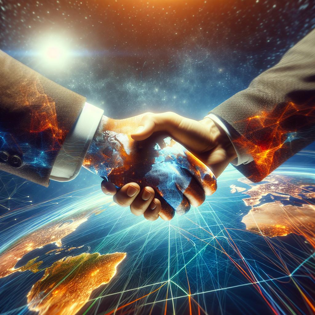 Handshake over world map