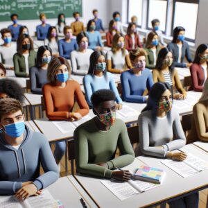 "Students wearing face masks"