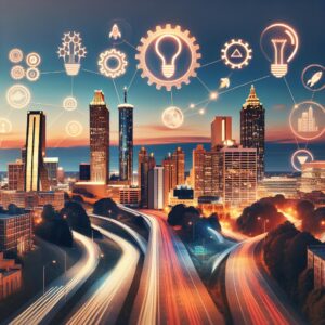 Atlanta skyline with startup icons