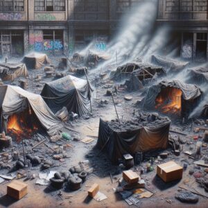 Homeless encampment fire aftermath