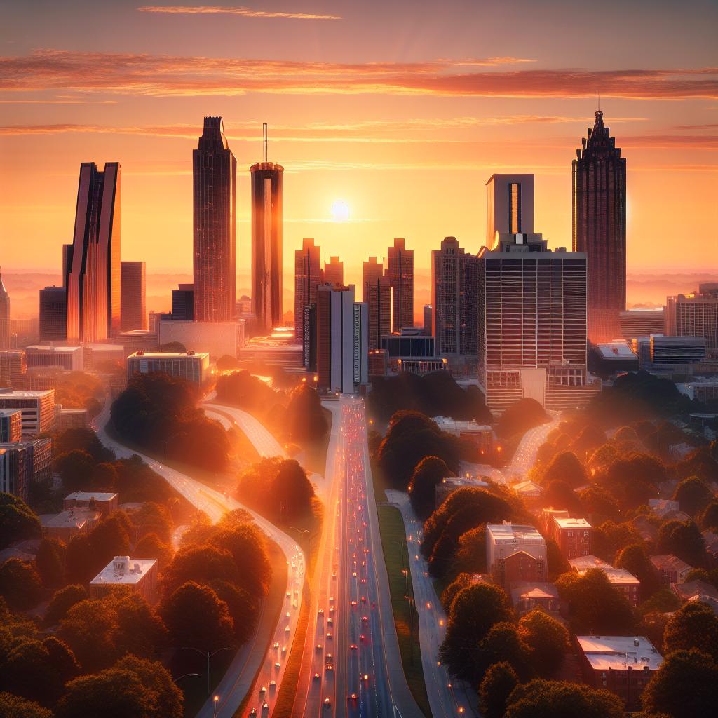 Atlanta sunrise skyline celebration.