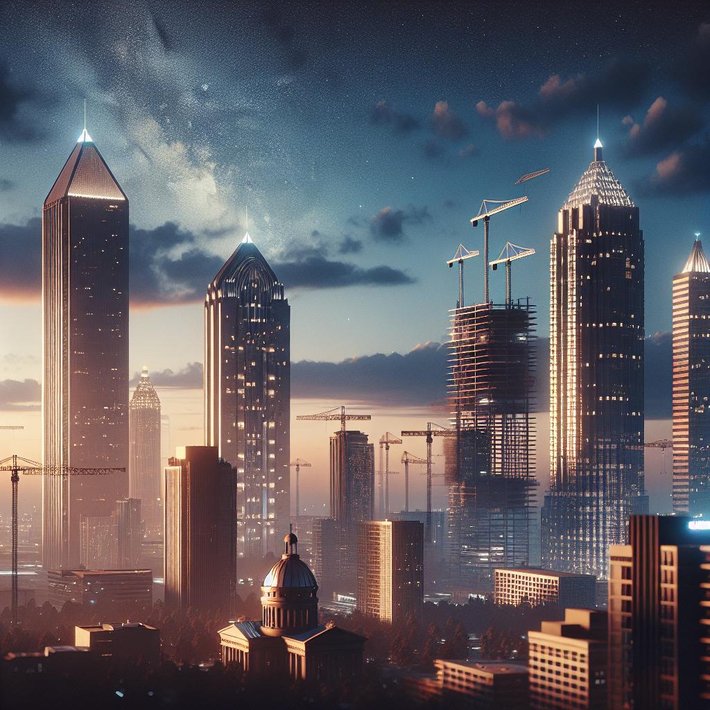 "Atlanta Skyline with Construction Cranes"