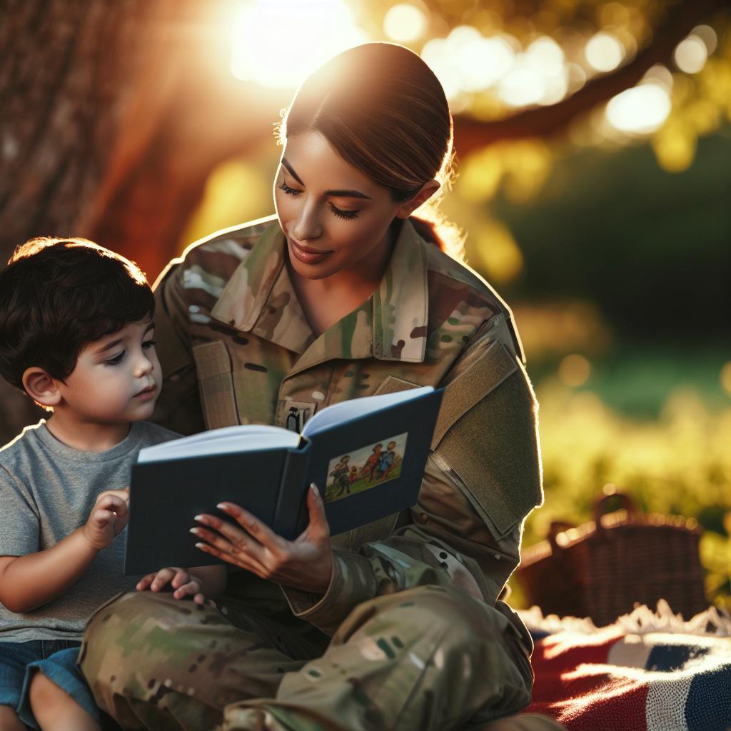 "Soldier mother reading to child"