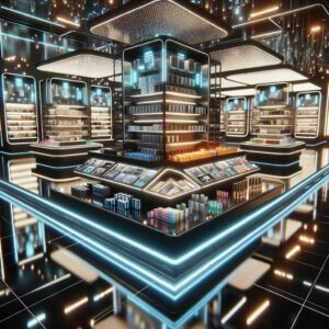 Futuristic retail showcase lights.