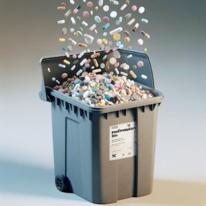 Pills into collection bin.