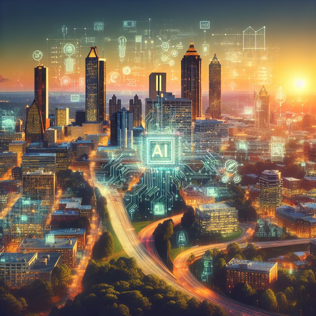 AI Blueprint Over Atlanta Skyline