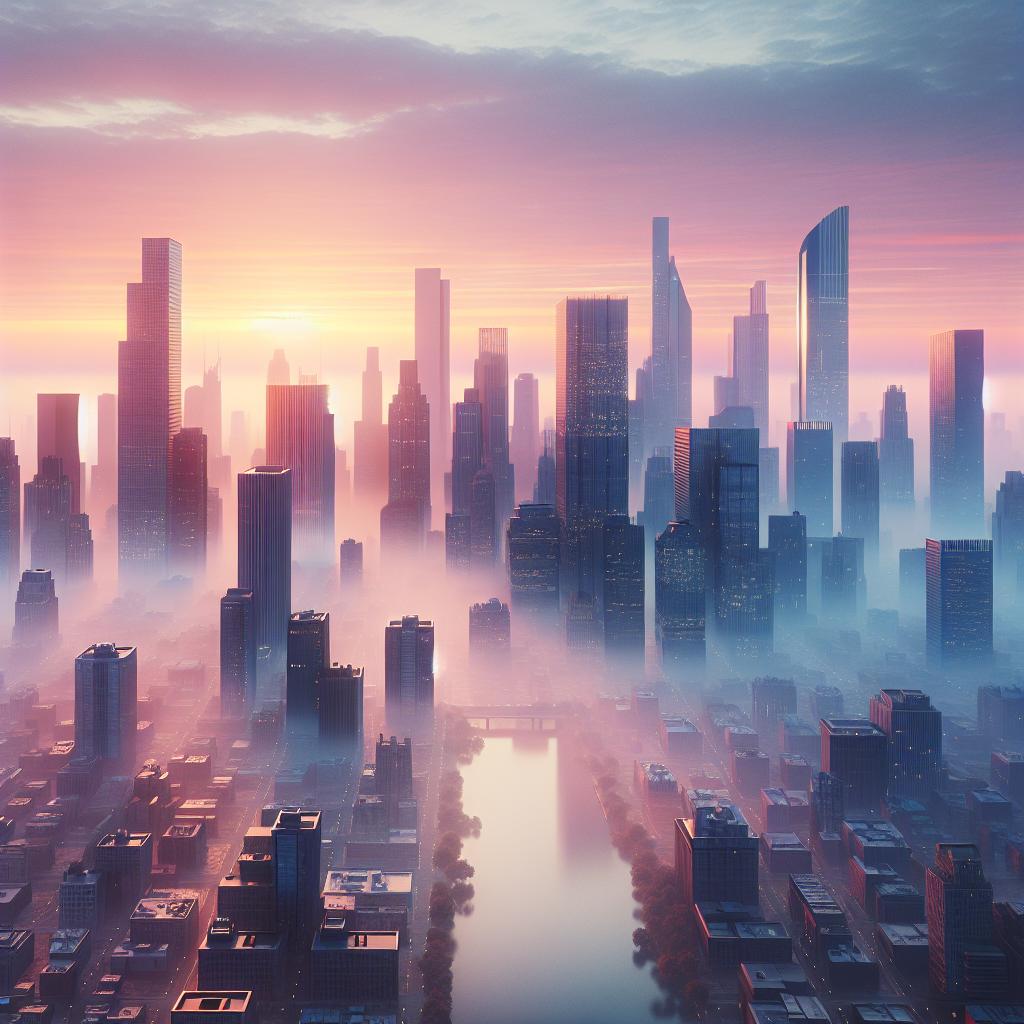 City skyline at dawn.