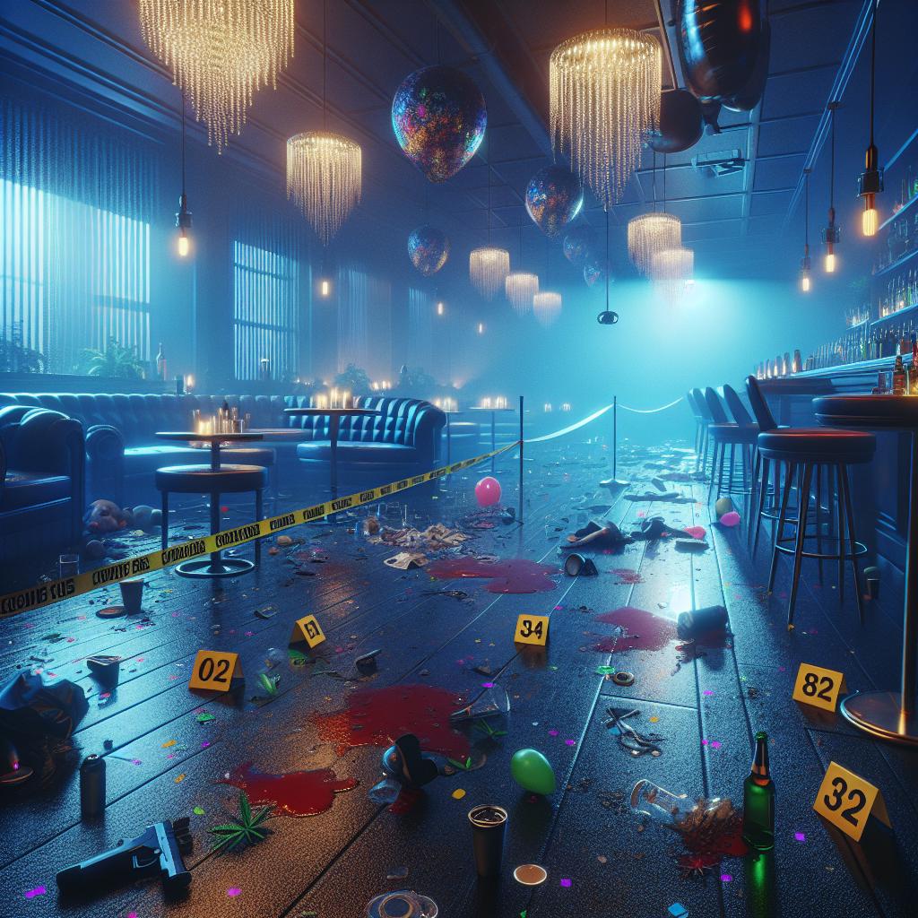 Nightclub crime scene aftermath.