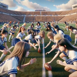 High school girls playing football.