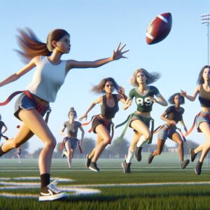 Girls playing flag football.