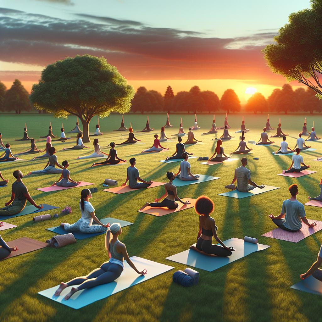 Outdoor yoga group session.