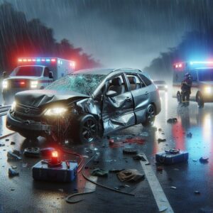 Car crash aftermath scene.