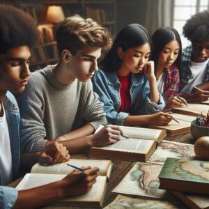 Students studying history lessons