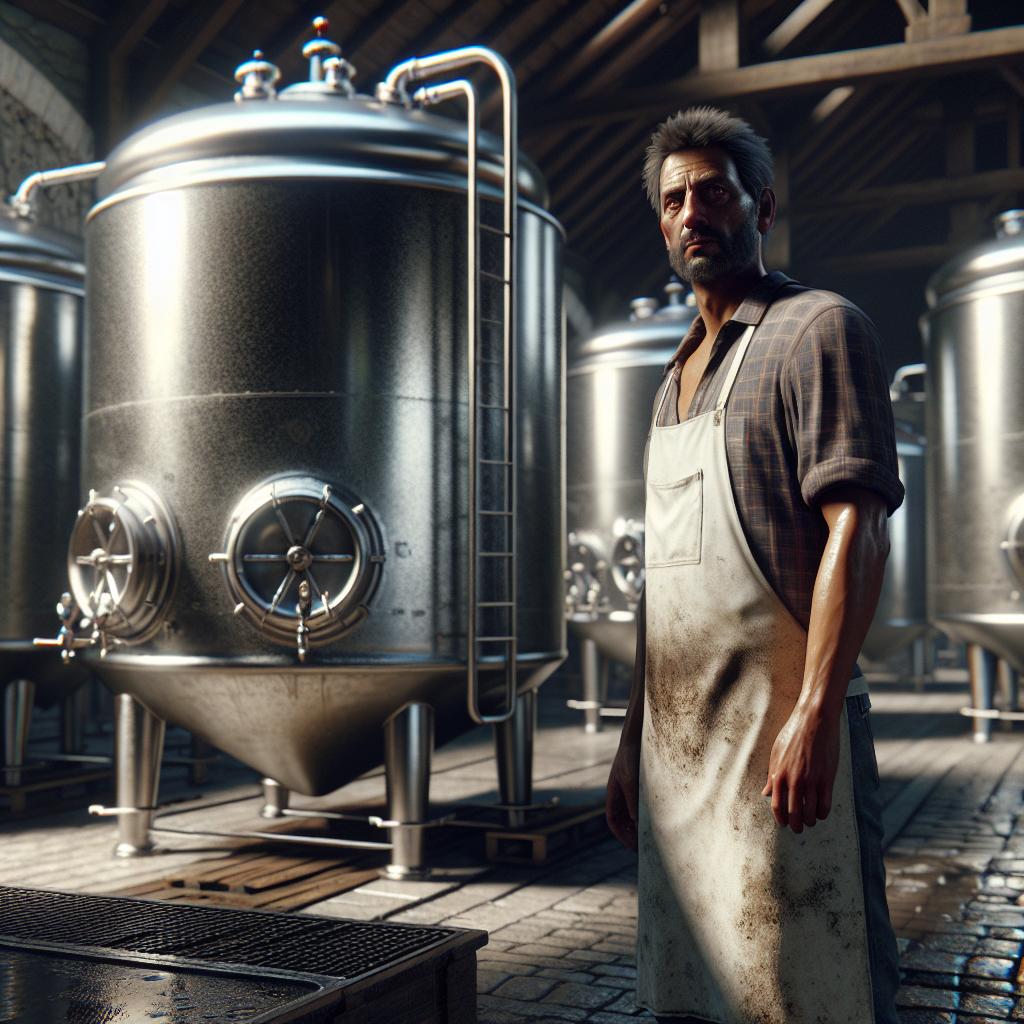 Empty beer vats, distressed brewer