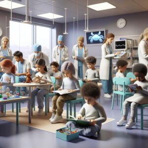 Children learning in hospital.