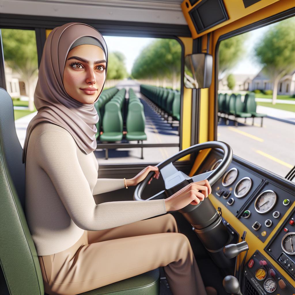 Woman driving school bus.