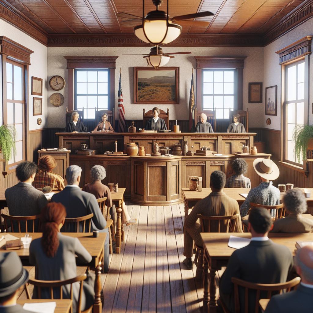 Rural courtroom scene illustration