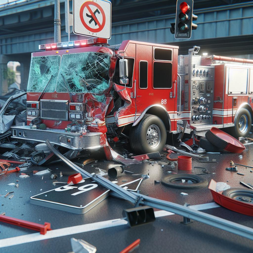 Fire truck collision aftermath.