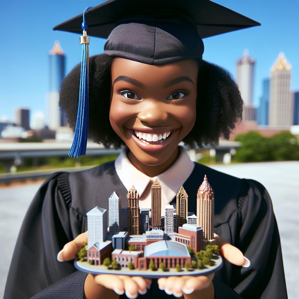 Graduate holding Atlanta skyline