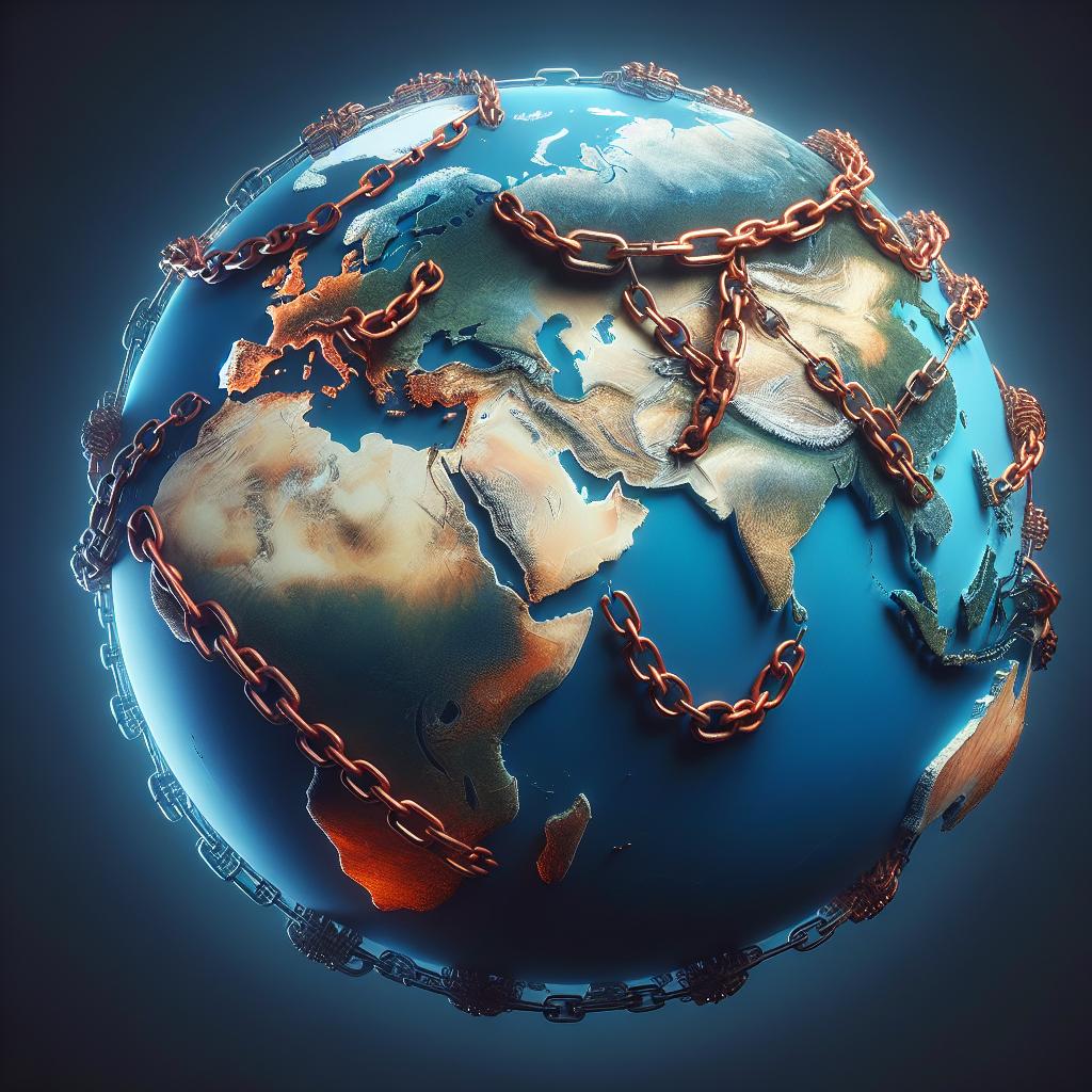World map with chains.