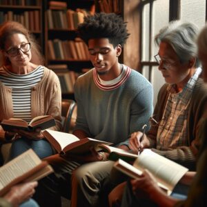 Cozy reading group gathering.