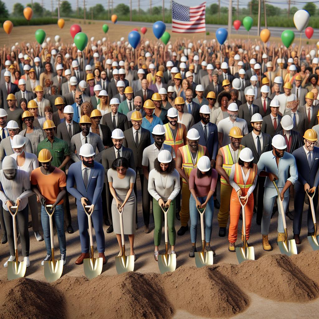 "Construction workers groundbreaking ceremony"