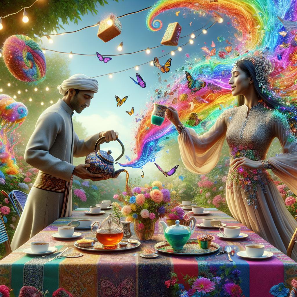 Colorful fantasy tea party.