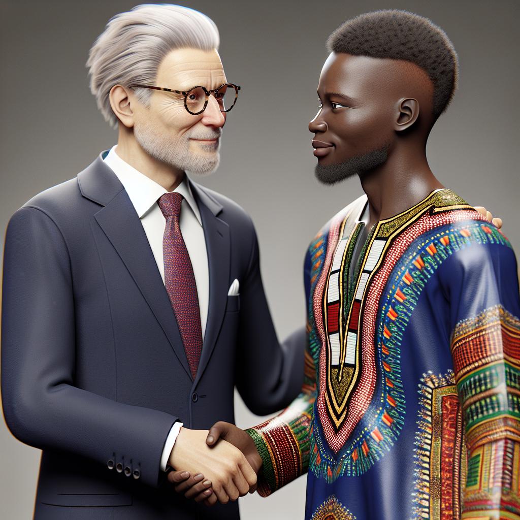 Senator shaking hands with African diplomat.