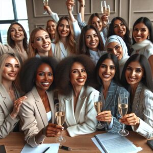 Female founders celebrating success.