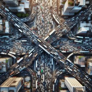 Traffic jam chaos aerial