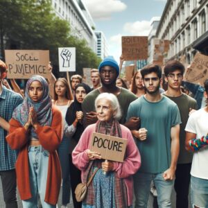 Peaceful protestors unite visually.