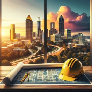 "Blueprints, Hardhat, Atlanta Skyline"