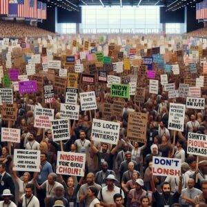 Protest signs at convention