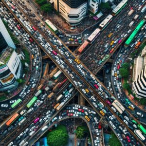 Traffic jam chaos aerial