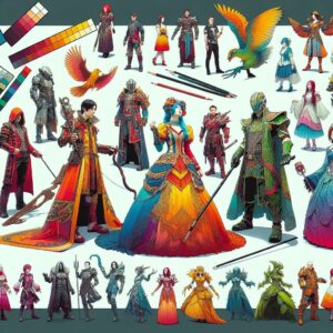 Cosplayers in colorful costumes.