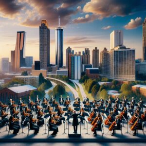 "Orchestra on Atlanta skyline"