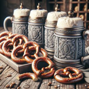 Beer steins and pretzels