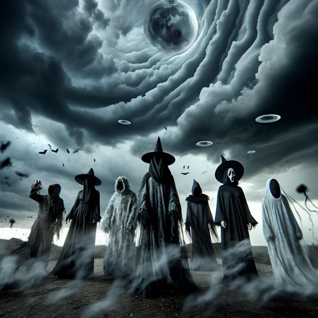 Spooky costumes, stormy skies