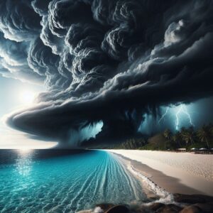 Dramatic storm approaching coastline