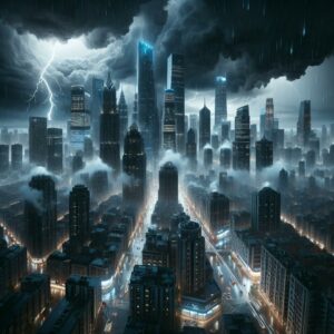 Stormy city landscape