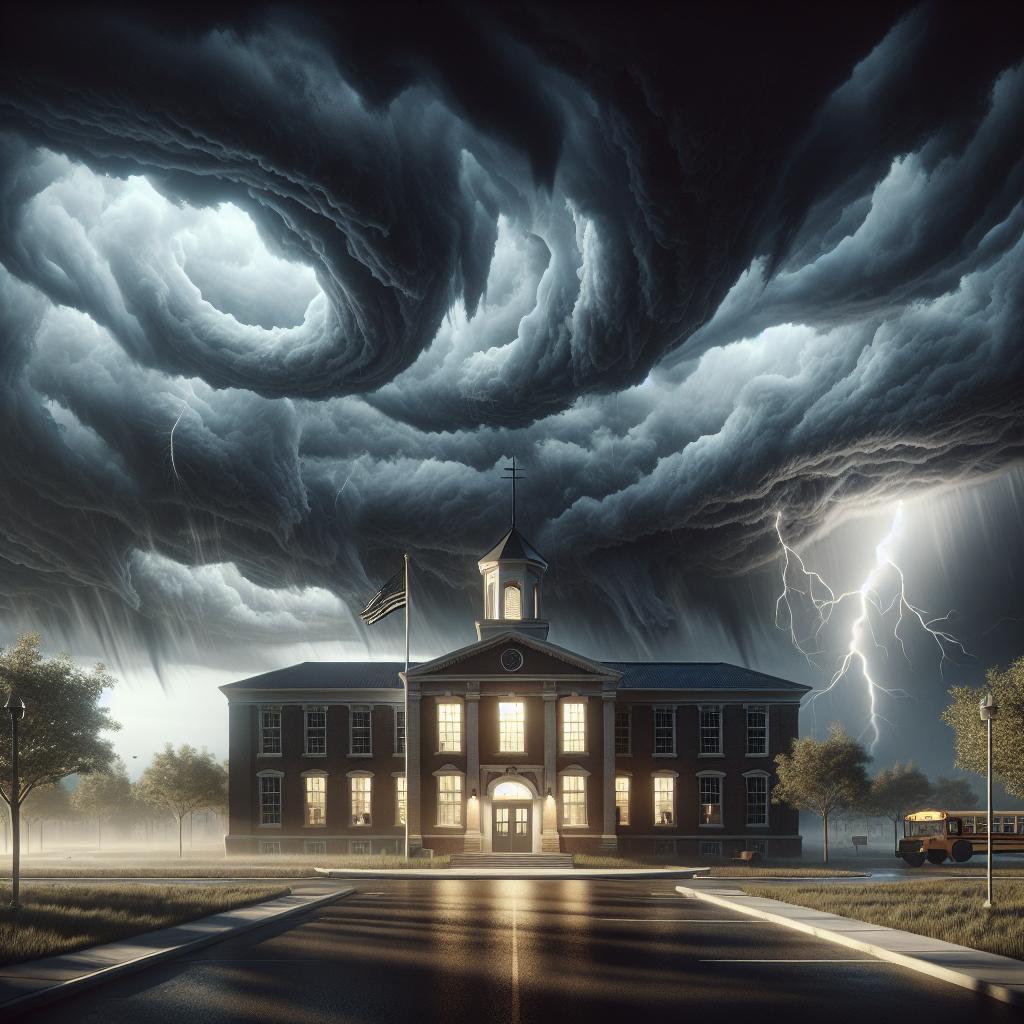 Storm clouds over school