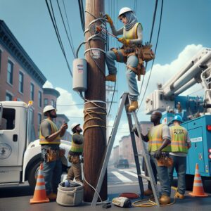 Utility workers restoring power