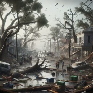 Hurricane aftermath destruction scene