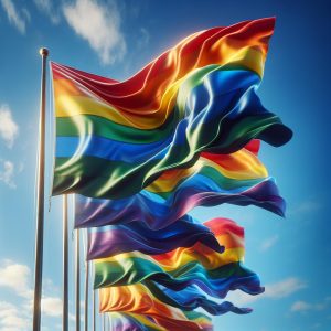 Rainbow flags waving joyfully