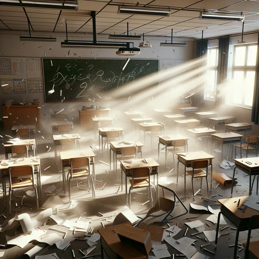 Empty classroom chaos